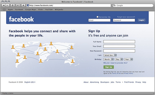 facebook login page